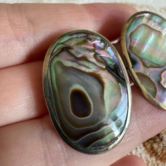 Vintage Abalone Clip On Earrings Alpaca Mexico - Picture 11 of 12